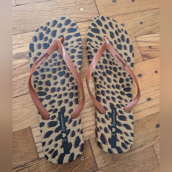 Ipanema Shoes - Ipanema Leopard Print Flip Flops with Tan Straps